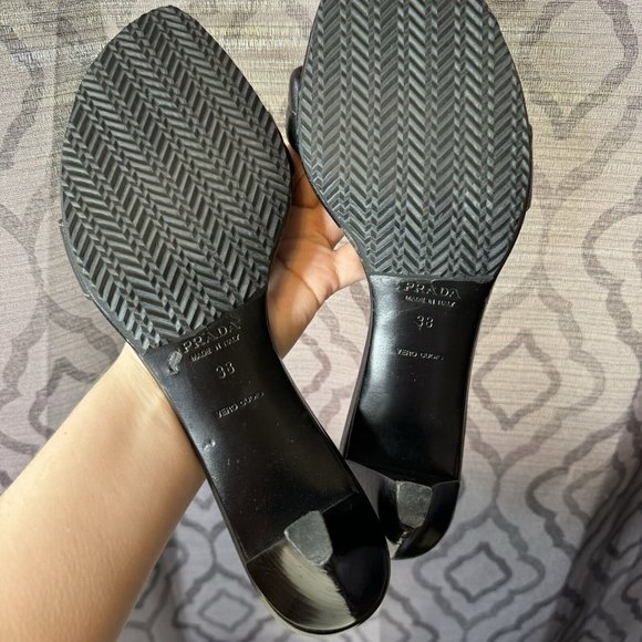 Prada Kitten Heels US 8 Black Open Toe Stitching IT 38 Shoes Women Slip On - Picture 11 of 15